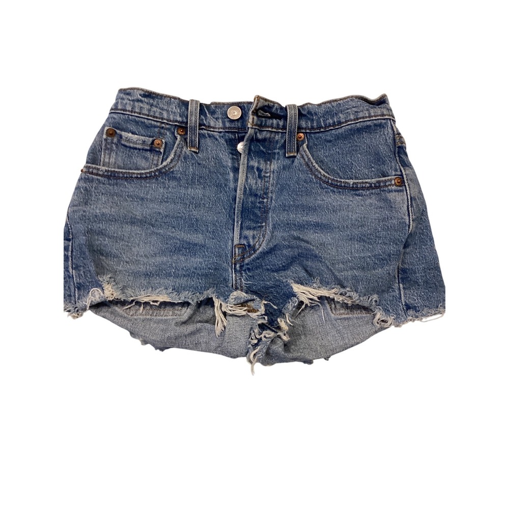 Levis 501 Original High Rise Cut Off Denim Shorts Medium Wash Blue Womens 26